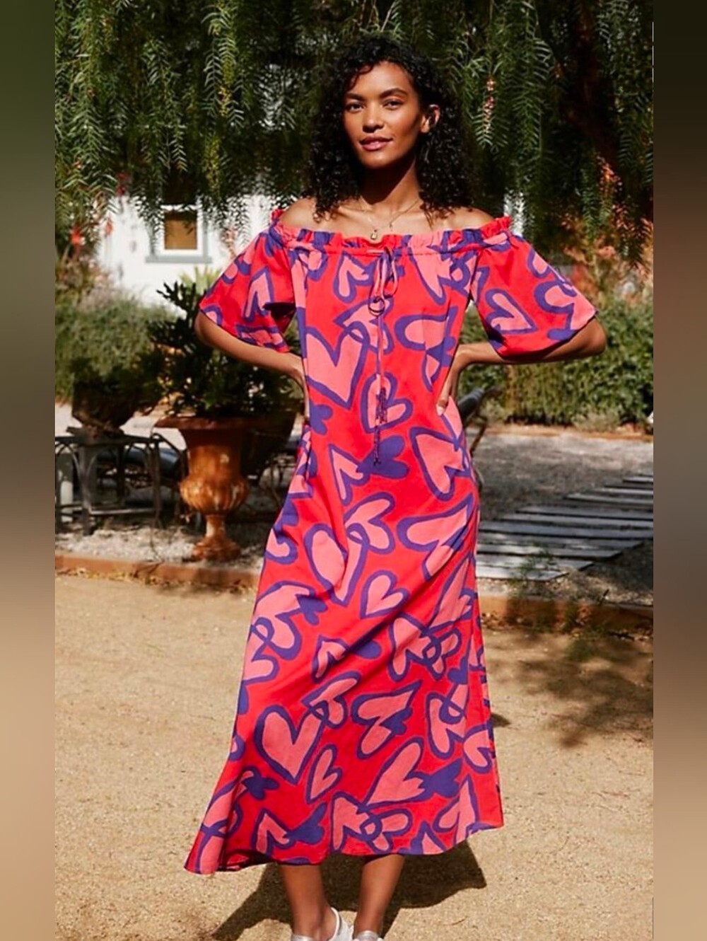 Farm Rio Anthropologie Amore Heart Print Maxi Dress